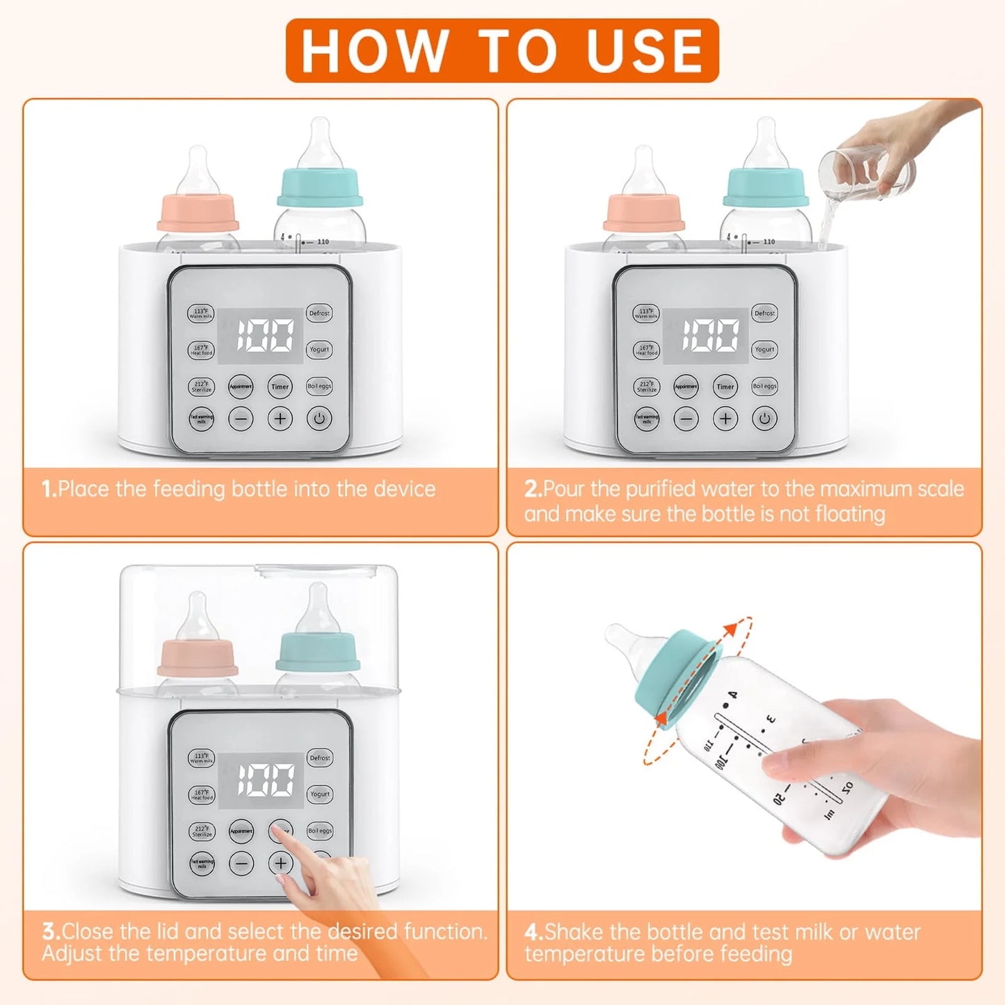 Your Baby Loves Warm Milk! Baby Milk Warmer with LCD Display & Double Bottles - Fast Heating, Sleek White Design