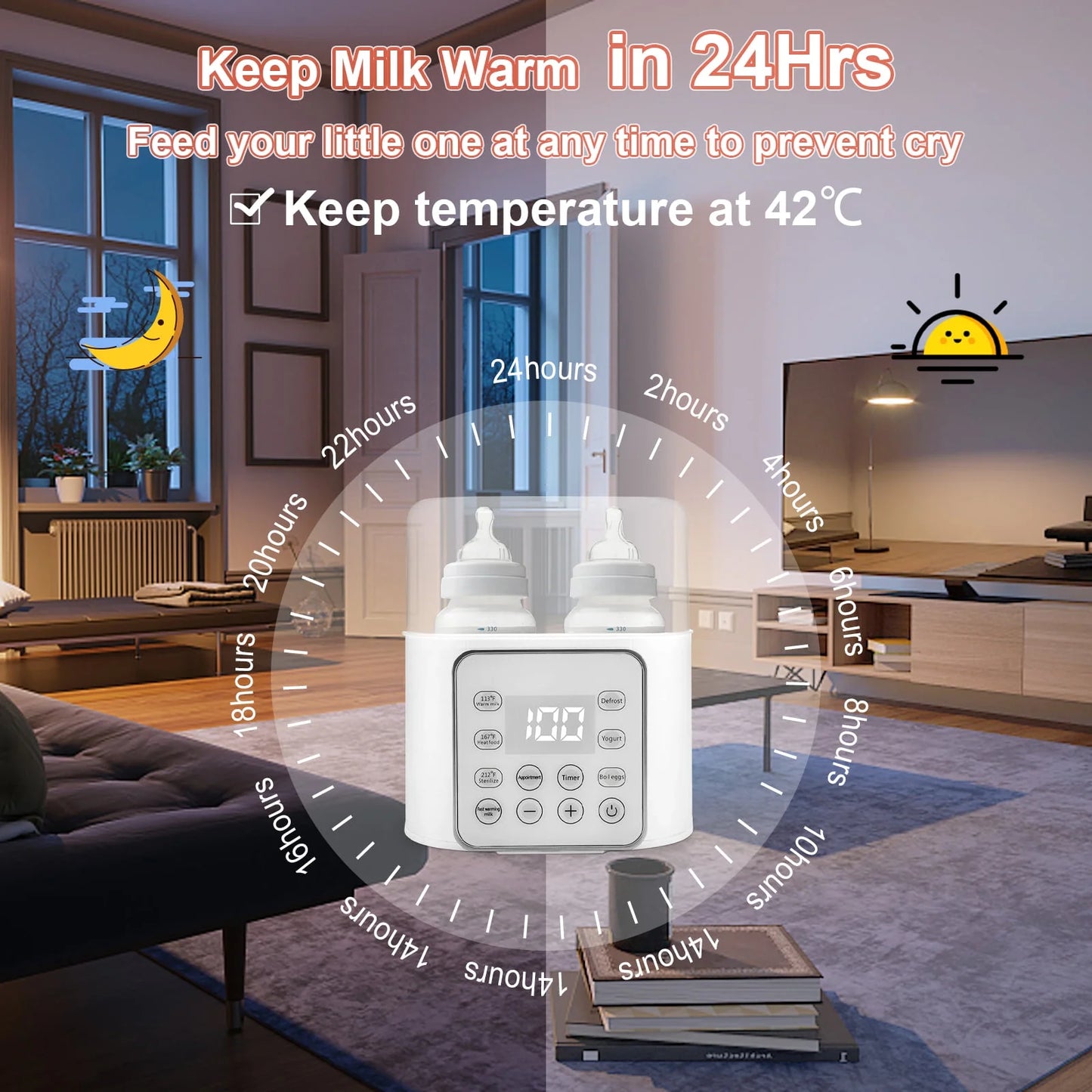Your Baby Loves Warm Milk! Baby Milk Warmer with LCD Display & Double Bottles - Fast Heating, Sleek White Design