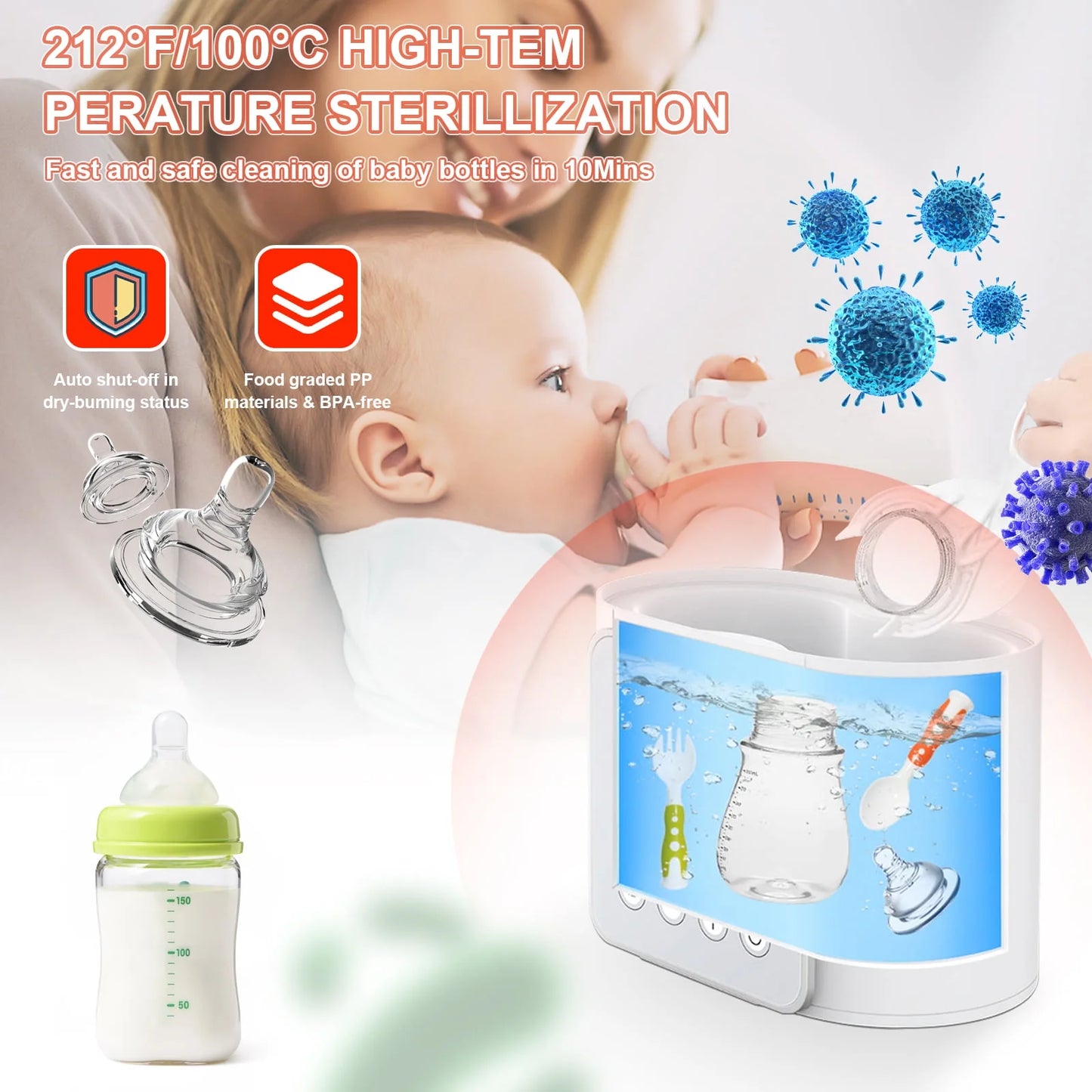 Your Baby Loves Warm Milk! Baby Milk Warmer with LCD Display & Double Bottles - Fast Heating, Sleek White Design