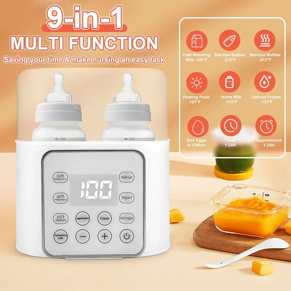 Your Baby Loves Warm Milk! Baby Milk Warmer with LCD Display & Double Bottles - Fast Heating, Sleek White Design