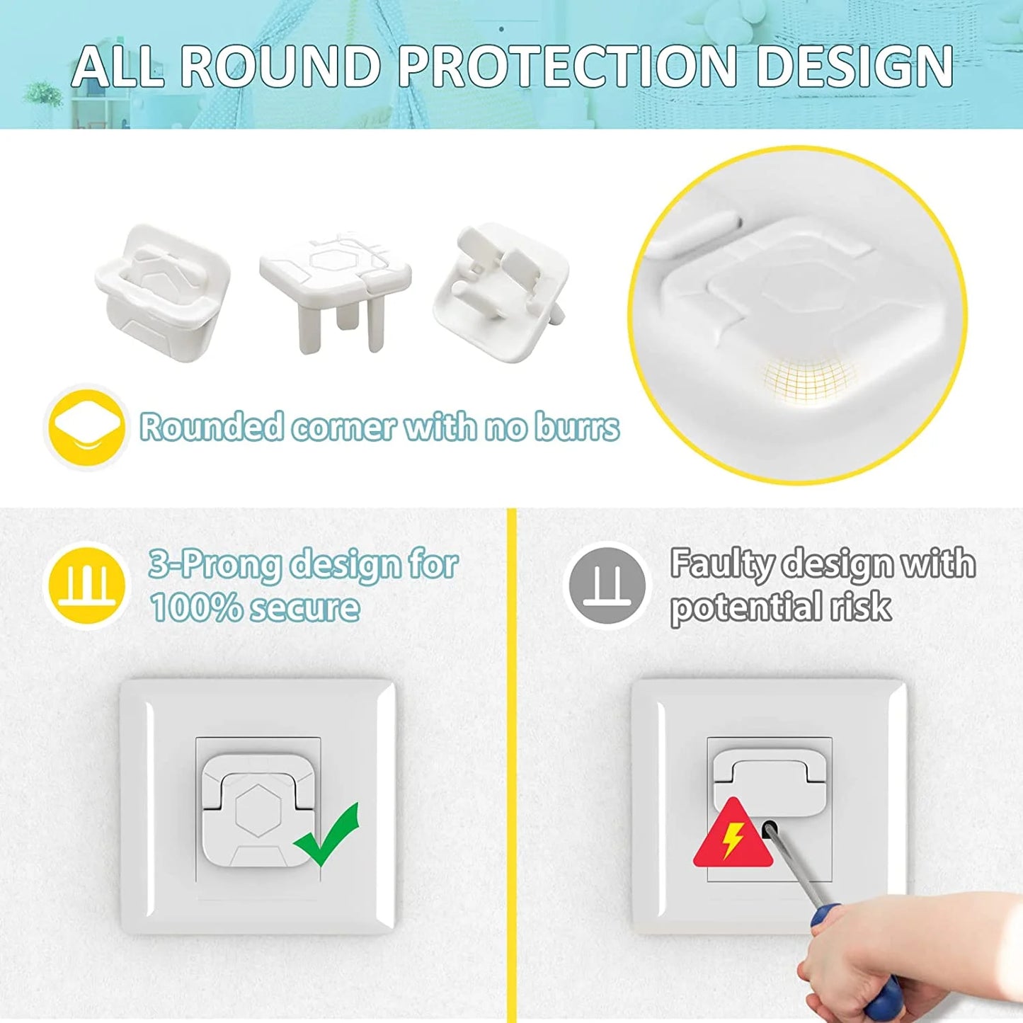 Baby Outlet Covers (50 Pack) – Childproof Electrical Socket Protectors