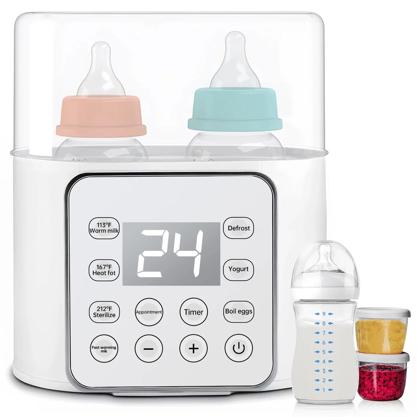 Your Baby Loves Warm Milk! Baby Milk Warmer with LCD Display & Double Bottles - Fast Heating, Sleek White Design