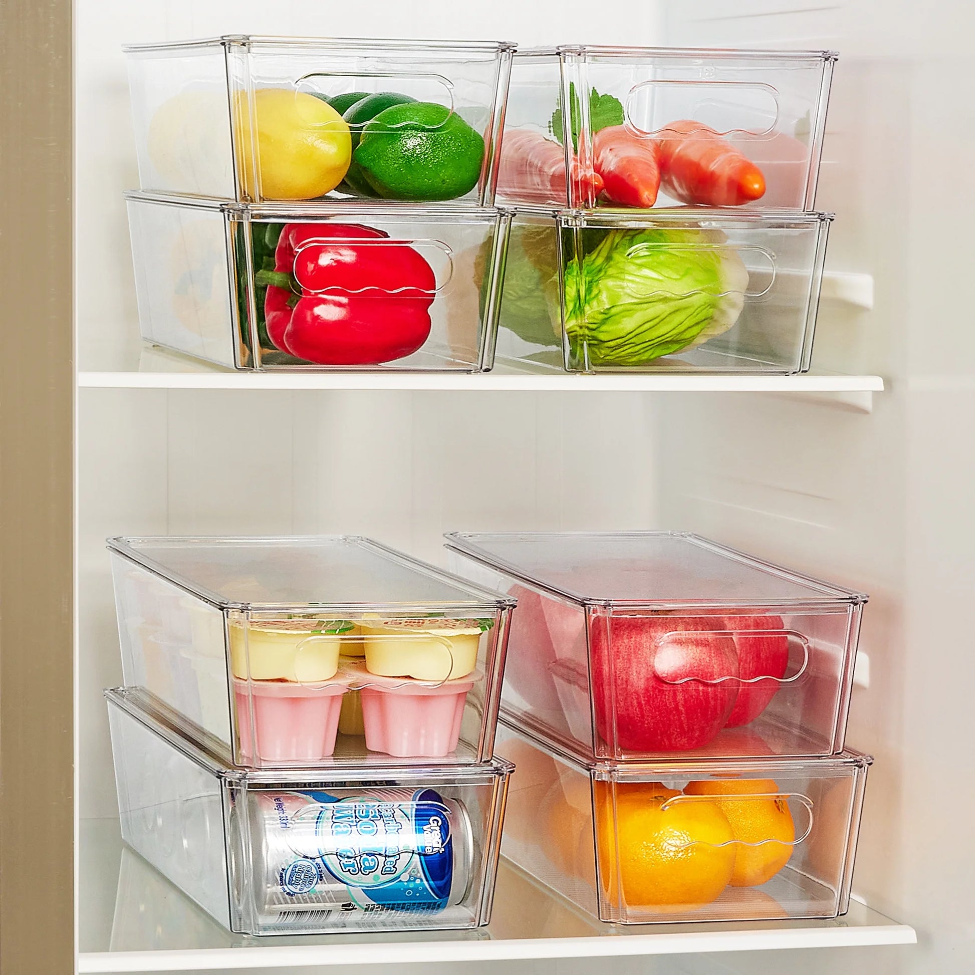 6Pcs Clear Organizers Bins with Lids, Stackable Plastic Storage Containers with Handles