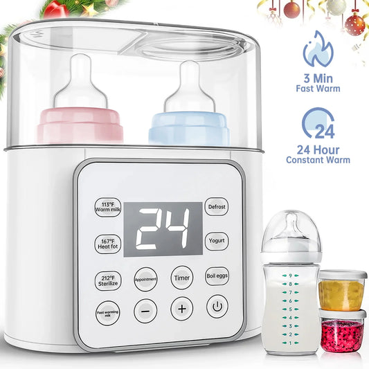 Your Baby Loves Warm Milk! Baby Milk Warmer with LCD Display & Double Bottles - Fast Heating, Sleek White Design