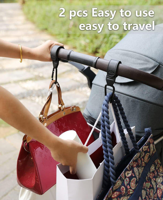 Hands-Free Stroller Hooks (2-Pack) – Vegan Leather Straps