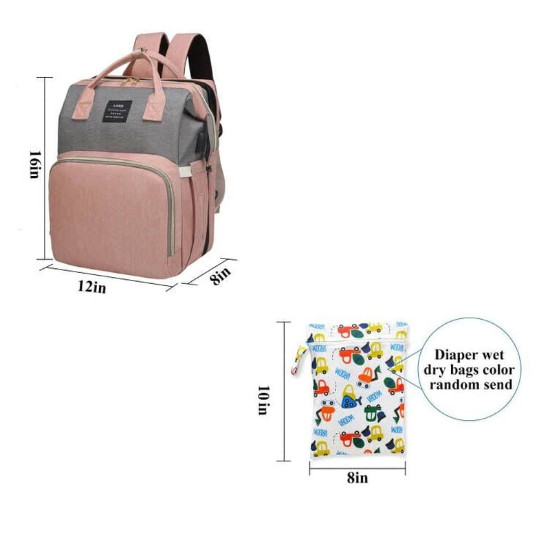 Luxury 7-in-1 Diaper Bag Backpack with Changing Station & USB Charging Port - Stylish Pink-Grey Mommy Bag