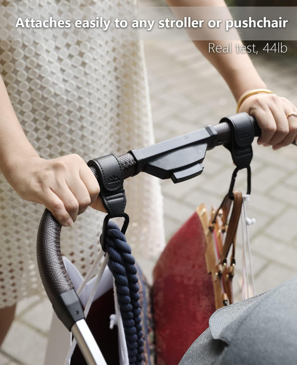 Hands-Free Stroller Hooks (2-Pack) – Vegan Leather Straps