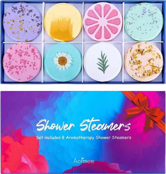 Shower Steamers 8 Pack, Lavender Purple Shower Steamers Aromatherapy Bath Tablets Set, Shower Bombs Relaxing Self Care Gifts for Women Kids