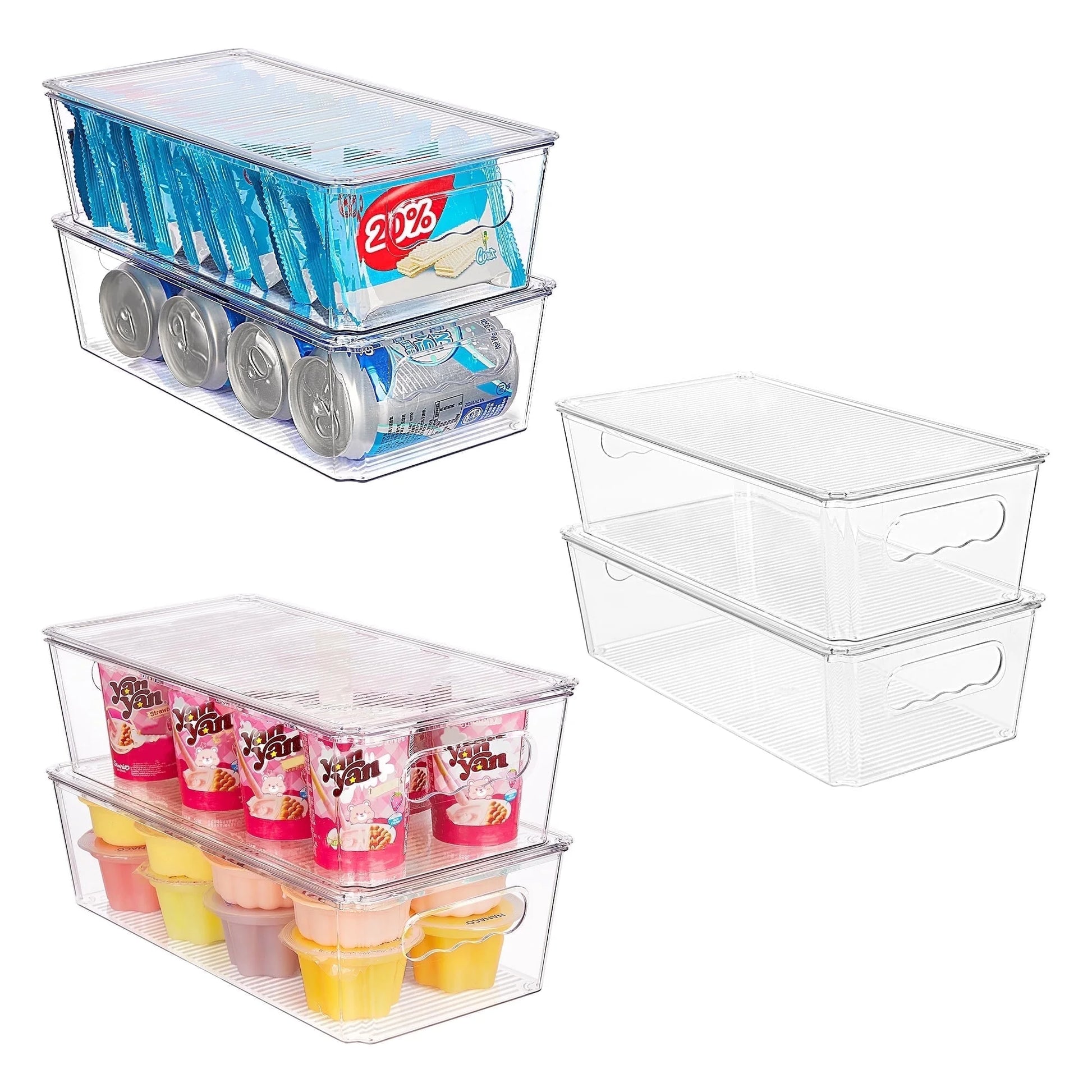 6Pcs Clear Organizers Bins with Lids, Stackable Plastic Storage Containers with Handles