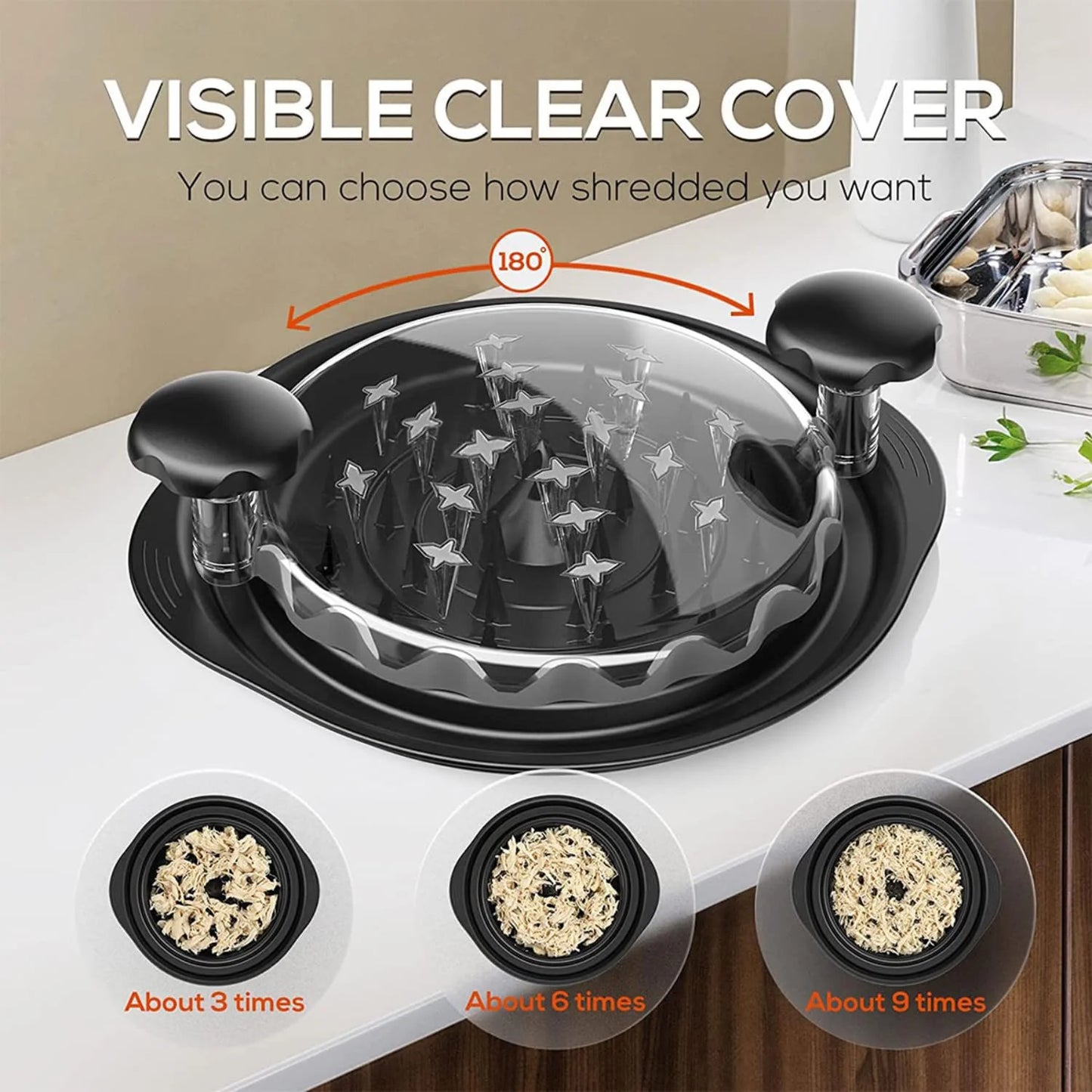 Chicken Shredder with Cleaning Brush, Meat Shredder Tool Twist for Effortlessly Shredding Chicken and Vegetables - Have a Transparent Lid, Solid Handle, Non-Slip Base