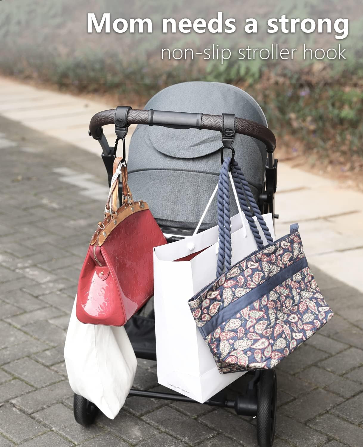 Hands-Free Stroller Hooks (2-Pack) – Vegan Leather Straps